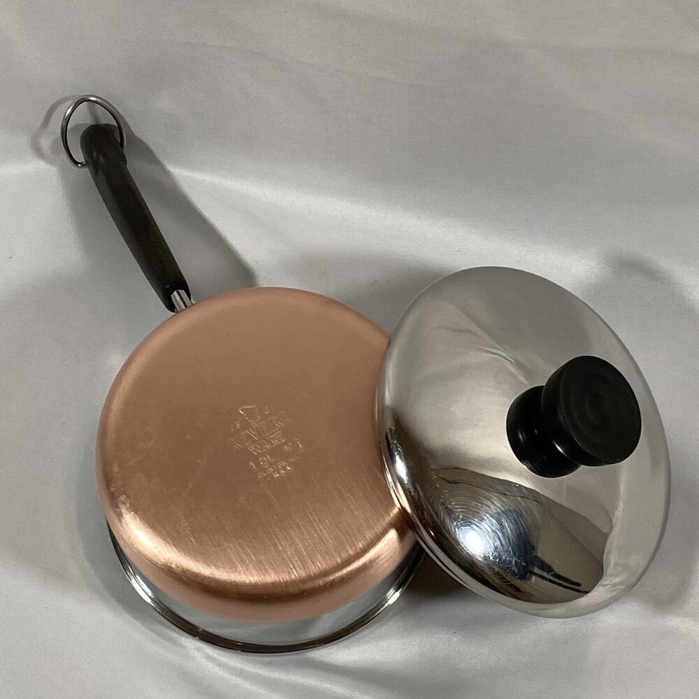 Revere Ware 1 Qt Quart Copper Bottom Sauce Pan, Lid Clinton 90 j Stainless Steel